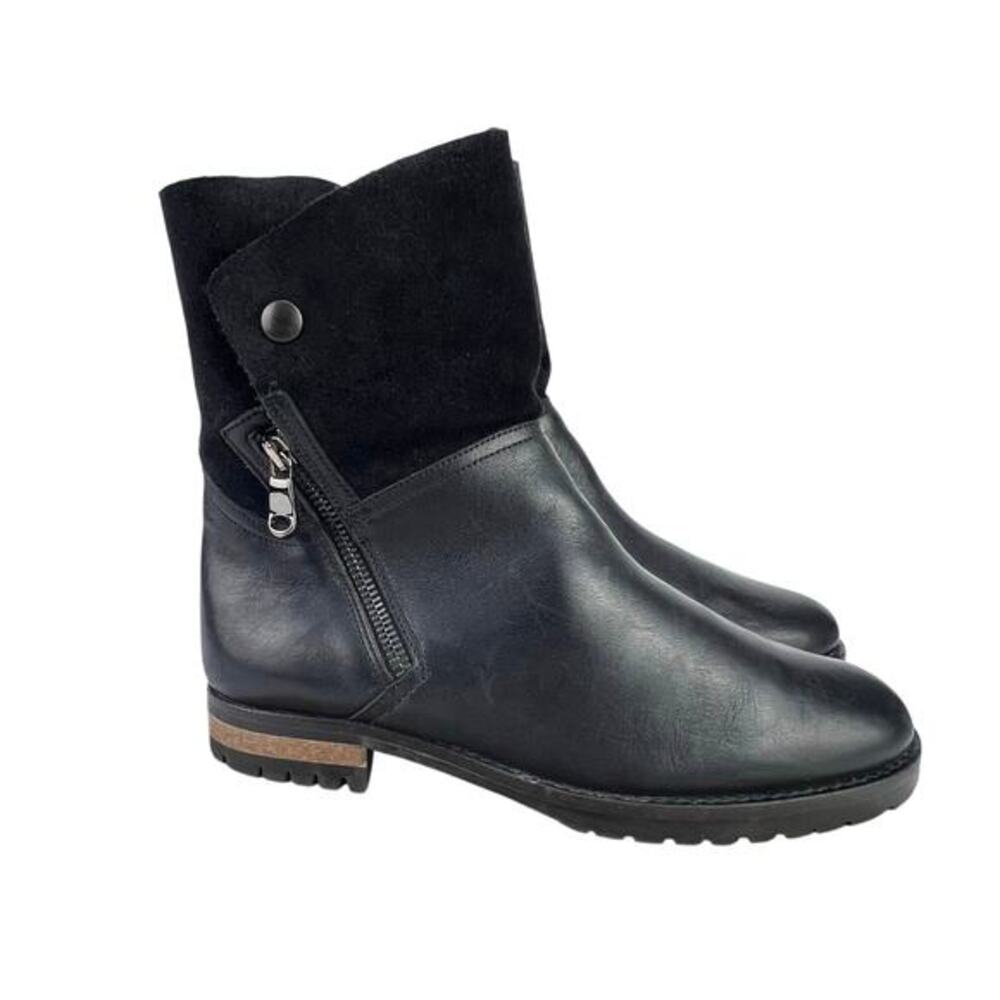 Fabianelli Leather Suede Black Faux Shearling Women's Booties Made‎ in Italy 38